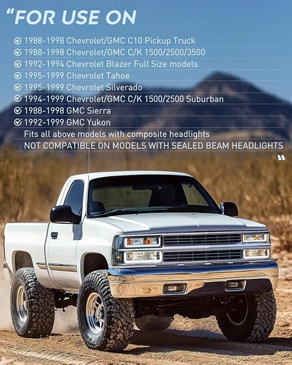 Nilight DRL Headlight Assembly Compatible with 1988 1989 1990 1991 1992 1993 1994 1995 1996 1997 1998 Chevrolet GMC C10 C/K 1988-1999 Silverado Suburban Sierra Blazer Tahoe Yukon Chrome Housing
