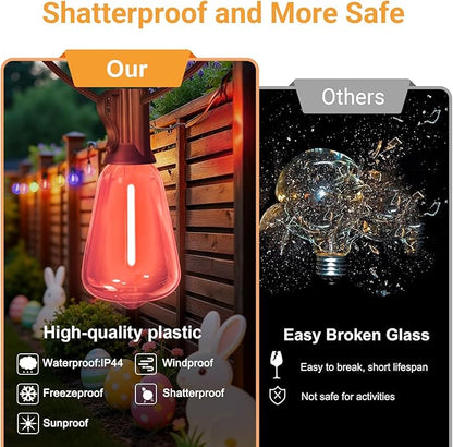 LAMPHOME 4-Pack 26FT ST38 Outdoor String Lights, Multicolor Shatterproof Edison LED Patio Lights, Connectable Waterproof Hanging Lights for Easter, Outside Bistro, Patio & Party Decorations