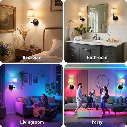 Battery Operated Wall Sconces Set of 2, Black Rechargeable Wall Lights with 10000mAh RGB Dimmable Magnetic Bulbs and Remote,16 Colors Cordless Wall Lamps for Bedroom Living Room Hallway Decor