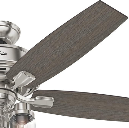 Hunter 52 inch Indoor Ceiling Fan with LED Lights and Remote Control - Standard Mount Ceiling Fan, 5 Blades, For Bedroom, Living Room, or Kitchen, Quiet - Bennett 54190, Brushed Nickel