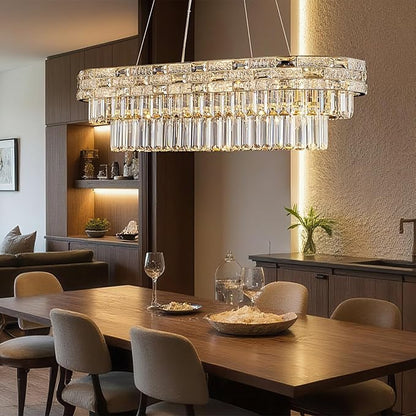 34.3" L Modern Crystal Chandeliers for Dining Room 12 Lights Gold Chandelier Large Luxury Chandelier Pendant Light Fixture, Kitchen Island,Entryway,Living Room 34.3" L x 8.7" H