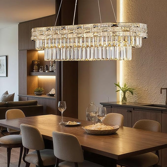34.3" L Modern Crystal Chandeliers for Dining Room 12 Lights Gold Chandelier Large Luxury Chandelier Pendant Light Fixture, Kitchen Island,Entryway,Living Room 34.3" L x 8.7" H