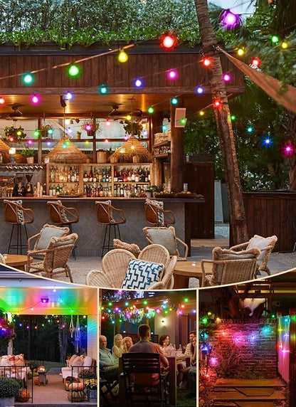 Brightown Outdoor String Lights 58 Feet G40 LED Patio Lights, 27 Plastic Edison Bulbs(2 Spare), Remote, Timer, Waterproof Connectable Hanging Light for Backyard Porch Balcony Party Decor, Multicolor