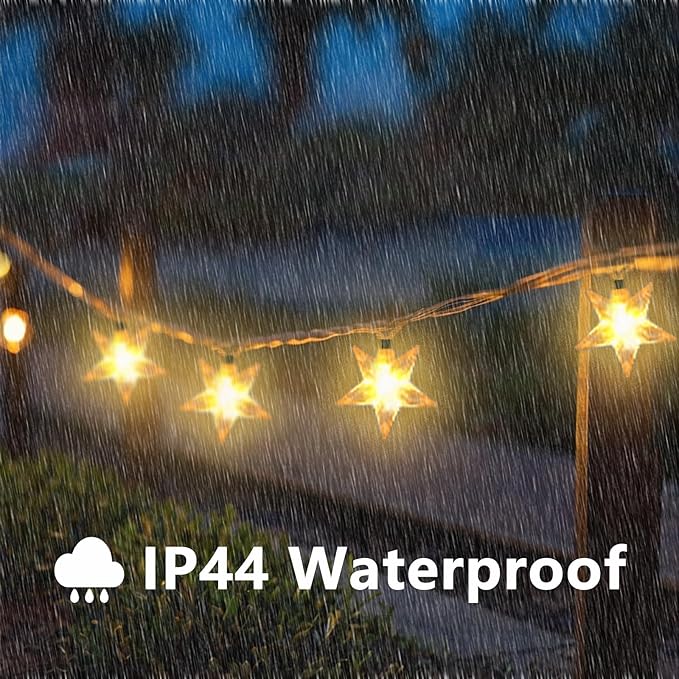 50 LED Solar Star Lights Outdoor, 30.67FT Star Twinkle Lights Outdoor Waterproof with 8 Modes, Solar Powered String Lights, Yard Patio Garden Camping Wedding Party Decor（Warm White）