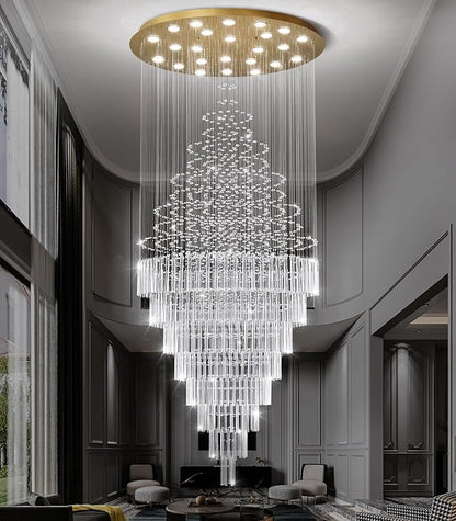 HAIXIANG W47 x H120 Crystal LED Chandelier with Light Bulbs Luxury Raindrop High Ceiling Chandeliers for Entryway Villa Staircase Foyer Living Room Lighting Fixtures Gold