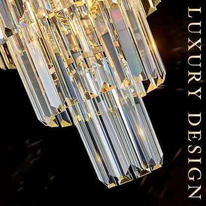 Modern Crystal Pendant Light for Kitchen Island, Mini Gold Crystal Light Fixture Luxury for Dining Room, K9 Ceiling Pendant Light 3 Tiers for Hallway Bedroom Closet