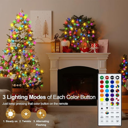 2 Pack Fairy Lights Battery Operated, 66Ft 200 LED RGB Color Changing & 2700K Warm White Twinkle Lights with 150 Scence Modes Silver Wire Mini Light for Bedroom Garden Wedding Decor