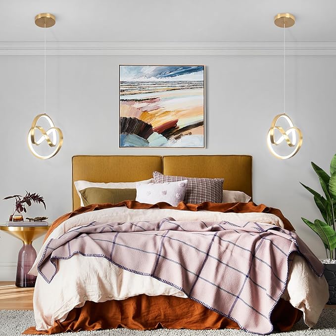 3000~6000K Modern Pendant Light Fixtures, LED Pendant Lights Kitchen Island Lighting Adjustable Height Gold Hanging Lights for Dining Room Kitchen Bedroom, 1Pack