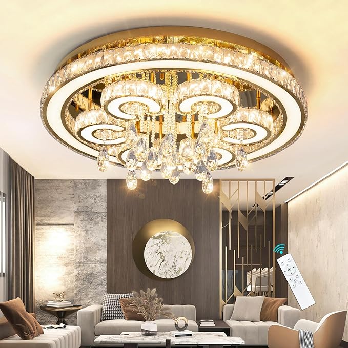 Modern Flush Mount Ceiling Chandeliers Dining Room LED Light Crystal Lights for Living Room Gold Sparkling Chandeliers Interior Luxury Lighting Fixtures Bedroom Ofiice Dimmable Light 2700K 6000K