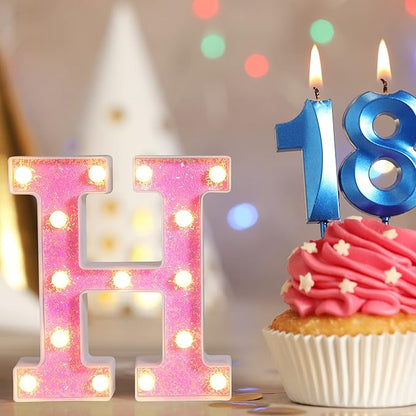 Foaky Pink Light up Letters，Pink Party Decorations,Girls Room Decor,Glitter Light Up Letters,Alphabet Letter Sign for Night Light Birthday Party Girls Gifts, Home Bar Decoration（P）