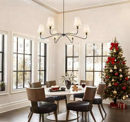 47'' Oversized Modern Chandelier with Shades, Farmhouse Chandelier, 6-Light Large Black Chandelier for Living Room, Adjustable Traditional Chandeliers for Foyer Kitchen E12 Base