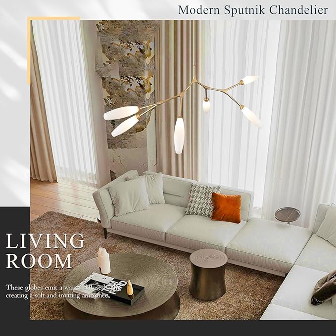 Modern 6-Light Chandelier Elegance Sputnik Chandeliers for Dining Room L50’’ Large Glass Chandelier Adjustable Branch Pendant Light Fixture for Living Room Kitchen Bedroom