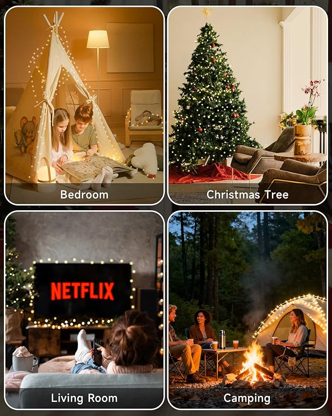 165 FT 500 LED Christmas Lights Outdoor Indoor, Plug in Warm White String Lights for Outside Waterproof, Connectable Clear Wire Twinkle Light for Christmas Tree Bedroom Classroom Party Decor