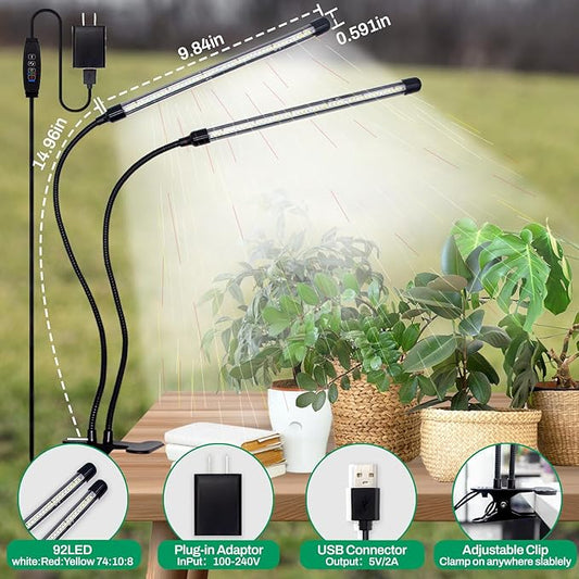 LEOTER Grow Lights for Indoor Plants - 84 LED Full Spectrum Clip Plant Growing Light (2 Heads Light)