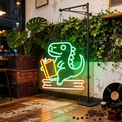 Reading Dinosaur Neon Sign, Book Lover Led Neon Light, Bookish LED Sign, Bookworm Reading Club Light, Kid's Room Decor, Game Room Wall Art, Christmas & Birthday Gifts