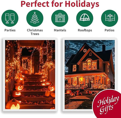 LAMPHOME 165ft Halloween Lights, 500 LED Transparent Wire Fairy Starry String Light Plug in, 16Lighting Modes for Indoor Outdoor Xmas Tree Wedding Party Decoration (Orange)