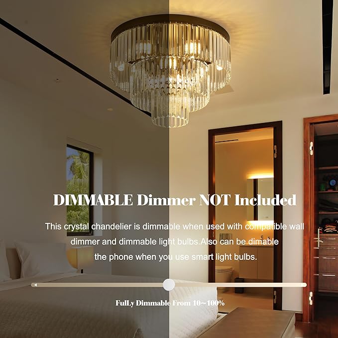 21.65" Black Crystal Ceiling Light 10-Light Modern Crystal Ceiling Light Fixture 3-Tier Luxury K9 Crystal Ceiling Light,for Dining Room Kitchen Island Living Room Bedroom