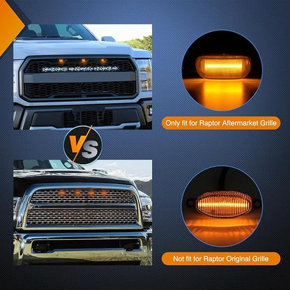 Nilight Front Grille Marker Light 3PCS 4LED Amber LED Lights Smoked Lens Waterproof Compatible with 2004-2019 Ford F-150 Raptor and 2013-2018 Dodge Ram 1500 Aftermarket Grilles