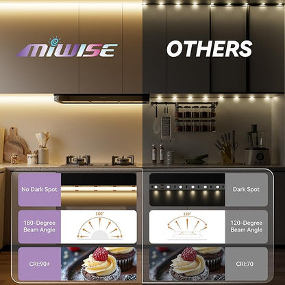 MIWISE COB LED Strip Light,24V 3000K Warm White LED Strip Lights,32.8ft UL-Listed Super Bright Flexible LED Strip,Dotless High Density Cuttable for Cabinet Bedroom DIY Projects(No Adapter&Controller)