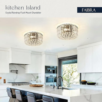 12.6" Black K9 Crystal Raindrop Flush Mount Ceiling Light, Modern Chandelier, Round Luxury Light Fixture for Dining Room, Bedroom, Hallway, Kitchen Island & Living Room