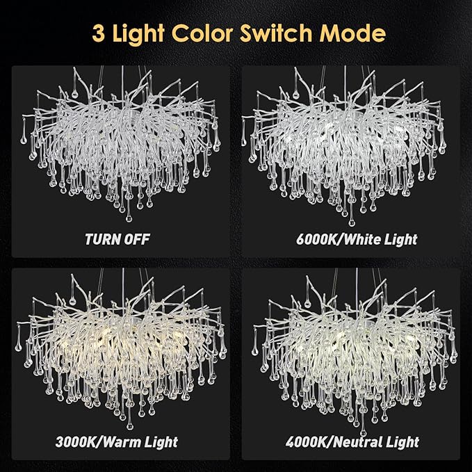 Branch Chandeliers Lights, 8-Light Modern Raindrop Crysta Luxury Chandelier Light Fixture for Dining Room Living Room, Kitchen Island D23.6 inch Farmhouse Chandelier