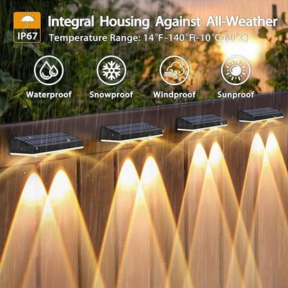 Solar Fence Lights Outdoor - 8 Pack RGB Fence Lights Solar Powered, 7 Color Modes & Warm White, IP67 Waterproof Dusk to Dawn Solar Powered Lights 12+ Hours for Fence/Backyard/Wall/Step/Patio/Deck