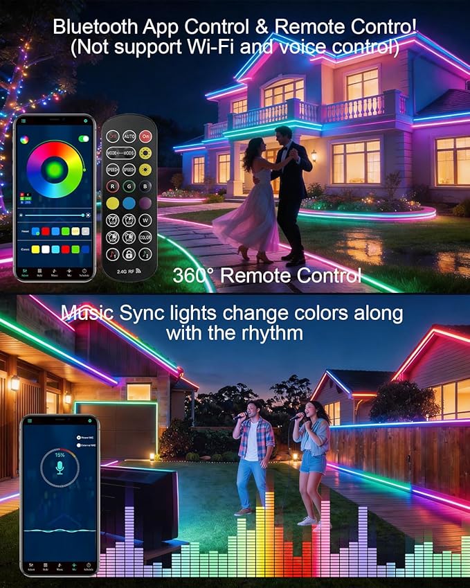 40ft COB LED Strip Lights Outdoor, COB Strips RGB Smart IC IP67 Waterproof Dimmable ,Color Flowing Tape Light with App Control & Music Sync, Dotless LED Light for Outdoor,Patio,Garden,Party Deco