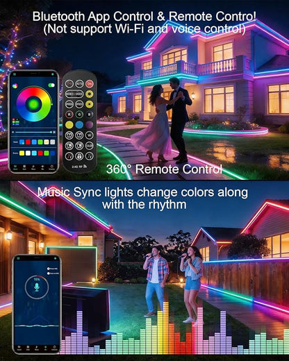 40ft COB LED Strip Lights Outdoor, COB Strips RGB Smart IC IP67 Waterproof Dimmable ,Color Flowing Tape Light with App Control & Music Sync, Dotless LED Light for Outdoor,Patio,Garden,Party Deco