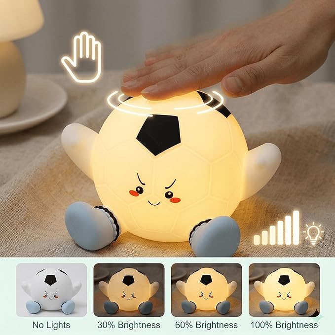 Soccer Night Light for Kids, Rechargeable Silicone Light Up Soccer Ball Lamp, 7-Color Tap Control Dimmable Bedside Nightlight, Cool Soccer Room Decor Stuff, Birthday Gifts for Boys 8-12 & Teens