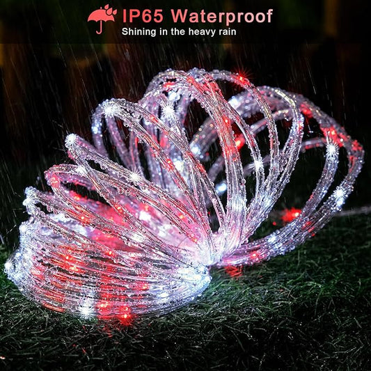 JMEXSUSS 200 LED Solar Rope Lights, 72ft IP 65 Outdoor Waterproof Christmas Lights with 8 Modes, Red and White for Fence Yard Walkway (Pack of 2)
