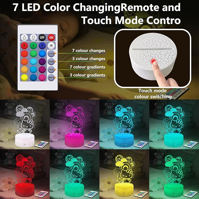 Kitty Night Light for Kids, Kitty Lamp Girl Cute Led Cat Night Light 16 Colors Dimmable Kitty Decor Lamp with Remote & Luminous Base, Bedroom Decoratio Gifts for Christmas Birthday Girls