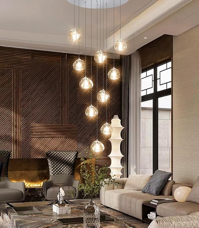HAIXIANG Modern Chandeliers for Dining Room Adjust High Ceiling Chandelier Light Fixtures Entrance LED Dimmable Ceiling Pendant Drops Light Remote Lights for Living Room Stairwell 2700K 6000K