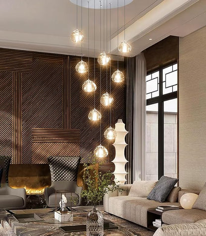 HAIXIANG Modern Chandeliers for Dining Room Adjust High Ceiling Chandelier Light Fixtures Entrance LED Dimmable Ceiling Pendant Drops Light Remote Lights for Living Room Stairwell 2700K 6000K