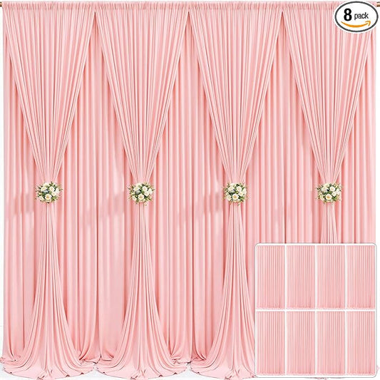 8 Panels Blush Pink Backdrop Curtain for Parties Wedding Wrinkle Free Pink Photo Curtains Backdrop Drapes Fabric Decoration for Baby Shower Birthday Party 40ft(W) x 10ft(H)