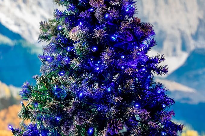 Novelty Lights 50ft 100 LED Blue Christmas Lights Outdoor/Indoor, 6" Spacing, Green Wire String Lights for Festive Xmas Lighting, IP55, UL Listed, Dimmable, Connectable