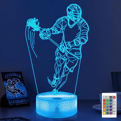 OkiyiD Lacrosse Gifts for Boys Men,Lacrosse Night Light 3D Illusion Lamp with 16 Colors Remote Control,Lacrosse Accessories Stuff Gifts for Boys Athletes Birthday Xmas Decor