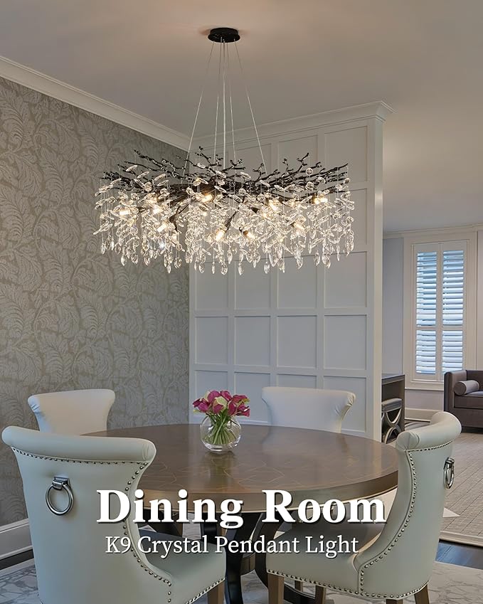 Modern Black Tree Branch Crystal Chandelier Luxury Crystal Pendant Lighting 40" Contemporary 14-Light Chandeliers for Dining Room Kitchen Bedroom Living Room