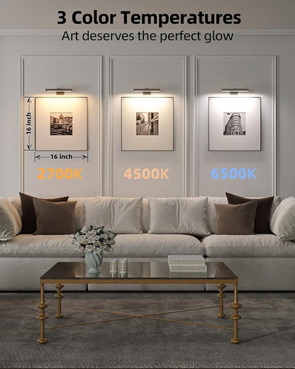 EZVALO Picture Light for Wall, Rechargeable 2400mAh Battery Lights Wireless with IR Remote, 3 Color & Dimmable Magnetic 7.87'' LED Lights Display for Painting, Living Room, Gallery, Bedroom(Black-2P)