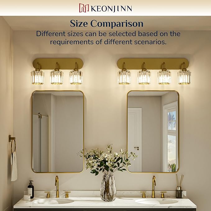 Keonjinn 5-Light Bathroom Light Fixtures, Crystal Gold Bathroom Vanity Lights Over Mirror, Vanity Lighting Fixtures with Crystal Square Shades (E26 Socket, Exclude Bulb)