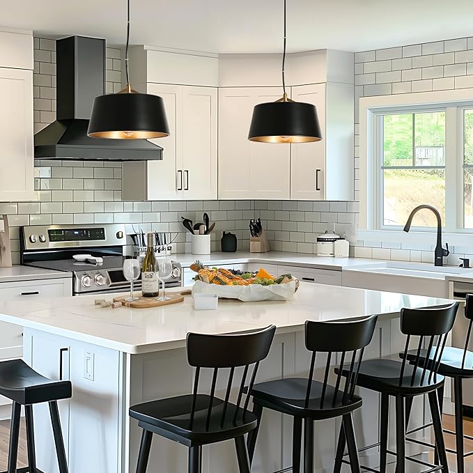 KSANA Pendant Light Fixtures, Modern Pendant Hanging Lights Black and Gold Farmhouse Pendant Light for Kitchen Island, Dining Room, Hallway, Entryway