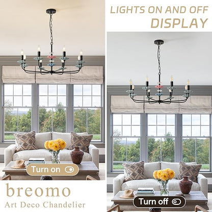 Black Chandeliers for Dining Room Light Fixture Over Table,8-Light Art Deco Chandelier, Modern Vintage Chandelier with Ceramic,Farmhouse Chandelier for Girls Bedroom,Living Room, Foyer