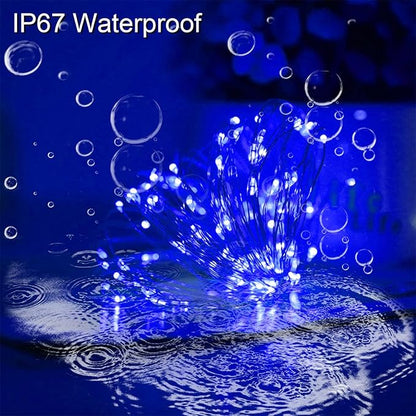 Blue Solar Christmas String Lights Outdoor Waterproof, 2Pack Total 200Led 66Ft 8 Modes Copper Fairy Lights for Halloween Garden, Patio, Fence, Balcony, Outdoors