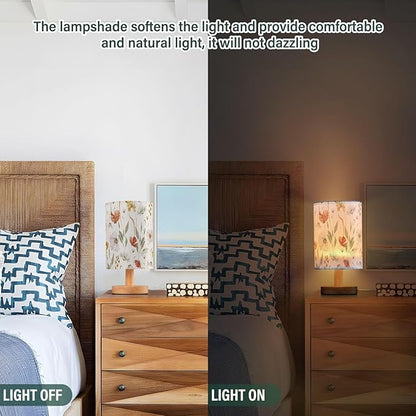 Bedside Table Lamp Dried Flower Nightstand Lamp with Wood Colorful Floral Leaves Desk Lamps for Bedroom Living Room Nursery Office Home Decor