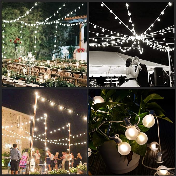 25Ft G40 LED Frosted White String Lights Outdoor with 27 Shatterproof Globe Bulbs Patio Lights White Wire, Waterproof Hanging Bistro Lights for Wedding Party Backyard Garden Porch Christmas Decor