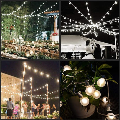 25Ft G40 LED Frosted White String Lights Outdoor with 27 Shatterproof Globe Bulbs Patio Lights White Wire, Waterproof Hanging Bistro Lights for Wedding Party Backyard Garden Porch Christmas Decor