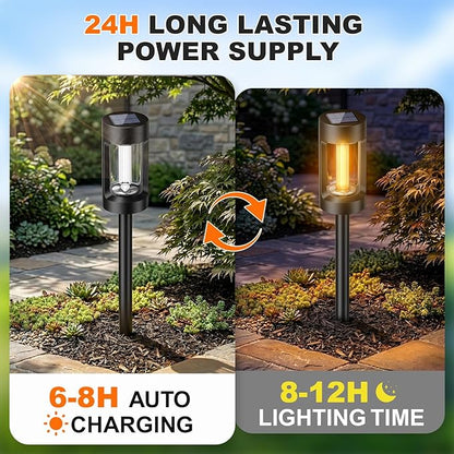 Solar Lights Outdoor，2 Pack Solar Pathway Lights with Acrylic Wick and 3000K IP65 Waterproof Lights for Lawn Patio Walkway Driveway Decor Landscape