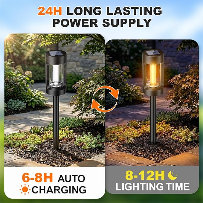 Solar Lights Outdoor，8 Pack Solar Pathway Lights with Acrylic Wick and 3000K IP65 Waterproof Lights for Lawn Patio Walkway Driveway Decor Landscape