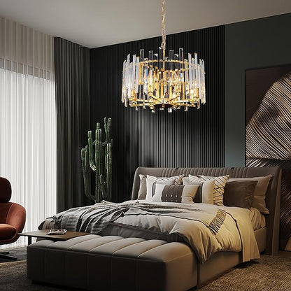 Gold Crystal Chandelier Modern Chandeliers 8 Lights Round Light Fixture Luxury Top K9 Hanging Lighting for Bedroom Dining Room Living Room Entryway Foyer