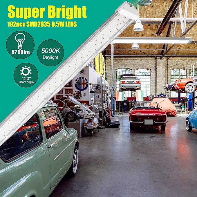 SZHLUX 6 Pack LED Shop Light 4FT 60W, 8700LM, Linkable Utility Ceiling Light 5000K Daylight White for Garage, Super Bright Integrated Lights, Under Cabinet
