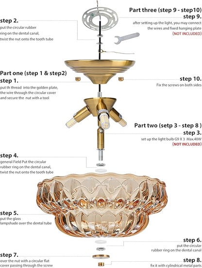 Semi Flush Mount Ceiling Light,11IN Vintage Gold Hallway Lights Fixture,3-Bulb Globe Amber Glass Close to Ceiling Light for Bathroom, Hallway, Dining Room,Bulb Not Included